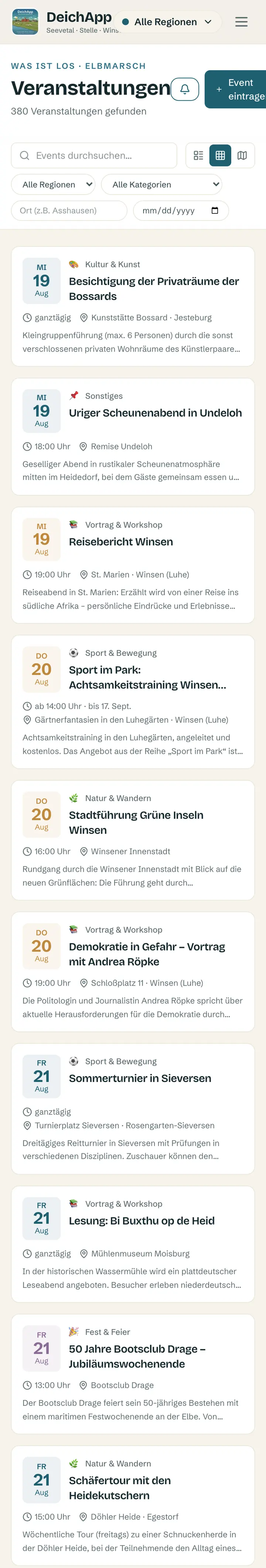 DeichApp: Veranstaltungskalender der Elbmarsch