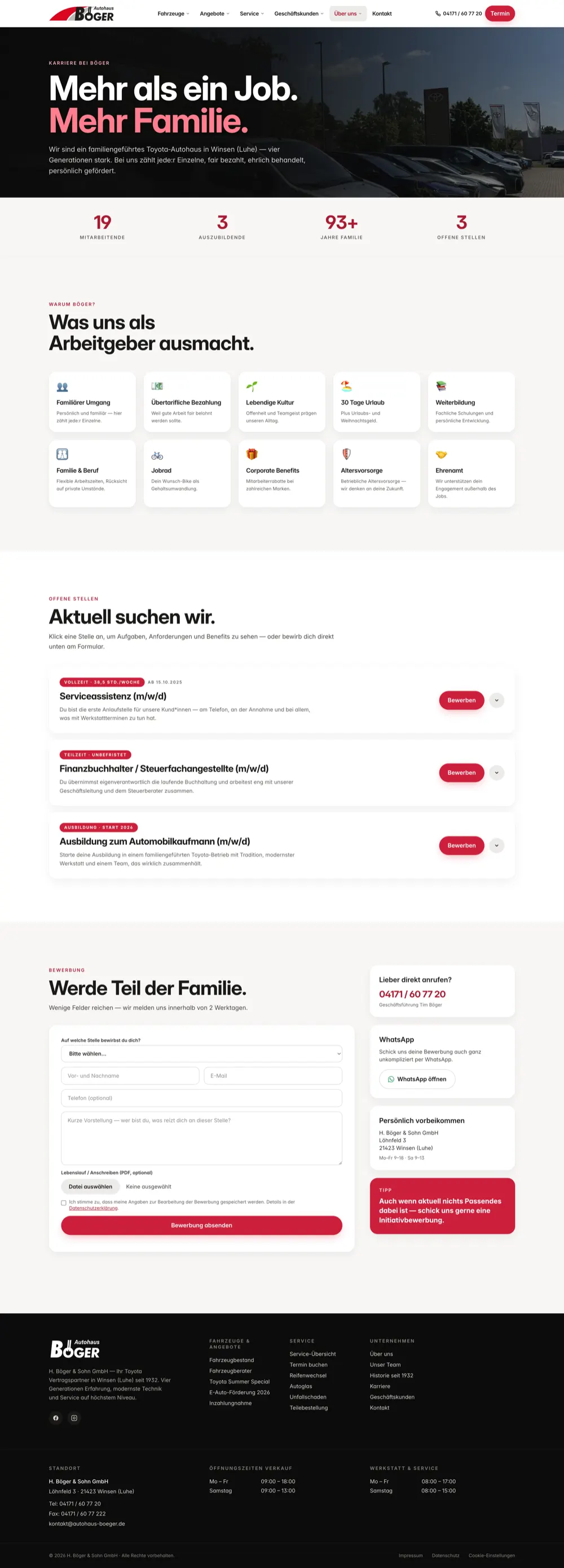Komplette Karriere-Seite von Autohaus Böger mit Stellenangeboten